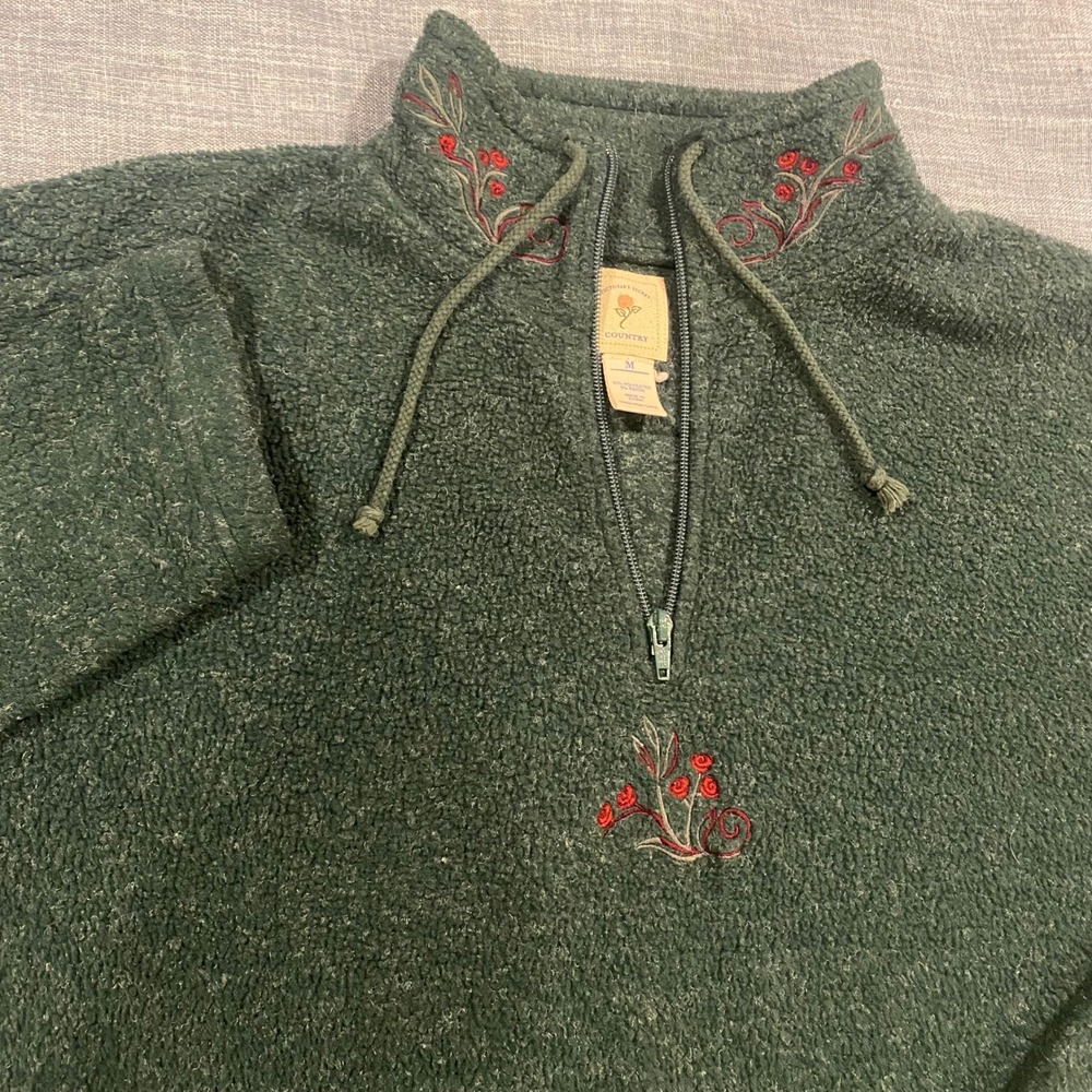 Victoria's Secret Country Fleece Quarter Zip Pullover Embroidered Medium Grandma